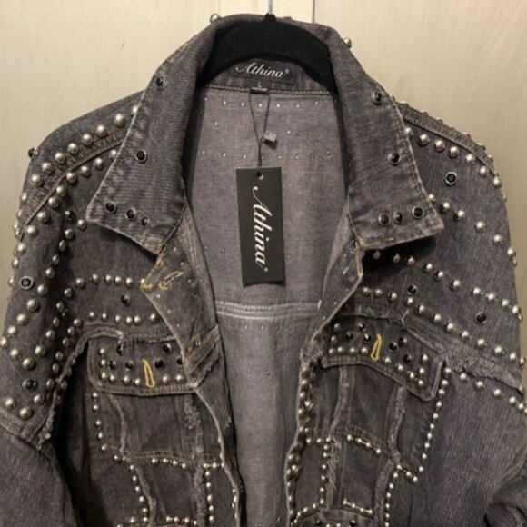 Vintage Style Studded Rivet Distressed Denim Punk Style Bolero / Cropped Jacket - Picture 10 of 16